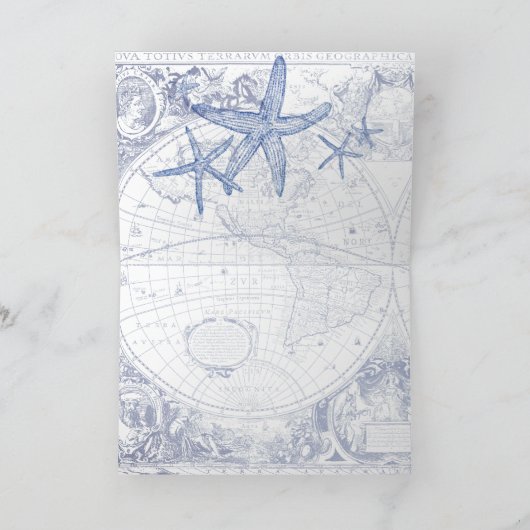 Verjaardagswensen nautische zeesterren kaart (Binnen)