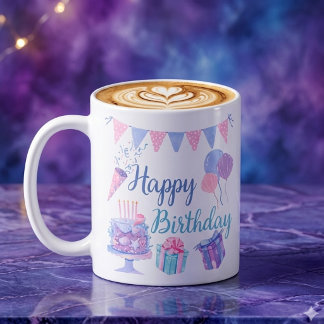 Verjaardagswensen – Oceaan geïnspireerde cake en b Koffiemok