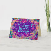 Verjaardagswensen  Paarse Happy Floral Kaart (Voorkant)