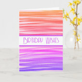 Verjaardagswensen Perzik Paarse Lijnen Abstracte K Kaart (Gele Bloem)