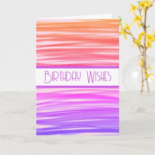 Verjaardagswensen Perzik Paarse Lijnen Abstracte K Kaart (Gele Bloem)