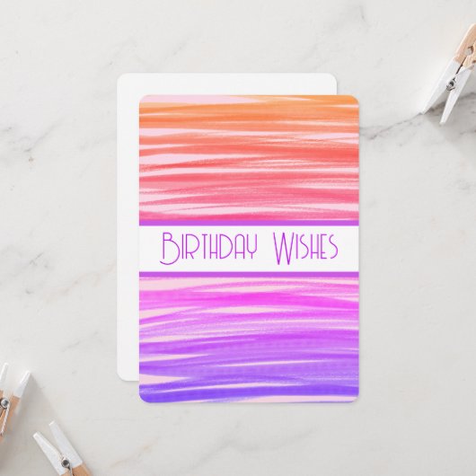 Verjaardagswensen Perzik Paarse Lijnen Abstracte K Kaart (Voorkant / Achterkant in situ)