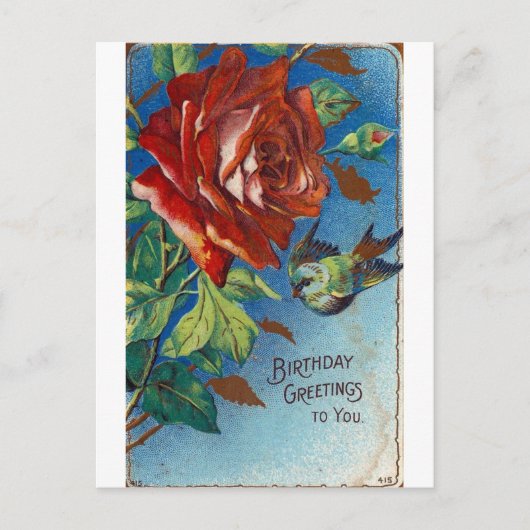 Verjaardagswensen Roos en Vogel Briefkaart (Voorkant)