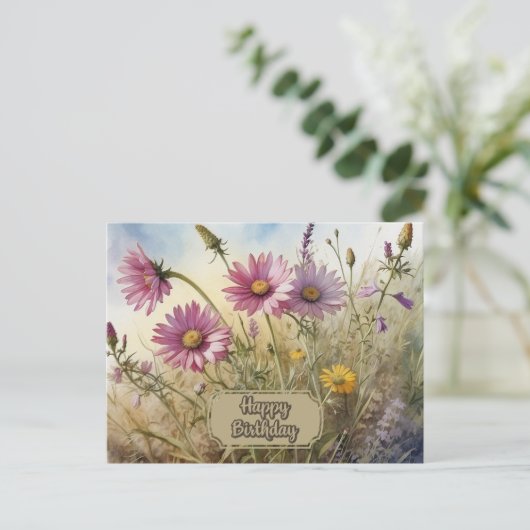 Verjaardagswensen Roze Cosmea Bloemen Briefkaart (Staand voorkant)