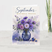 Verjaardagswensen september Asters Saffier Verjaar Kaart (Voorkant)