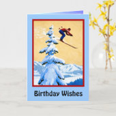 Verjaardagswensen, skispringen kaart (Gele Bloem)