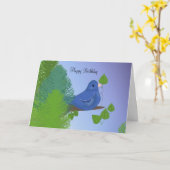 Verjaardagswensen van Blauwe Vogel Kaart (Gele Bloem)