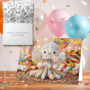 Verjaardagswensen van een gehaakte octopus Kleur m Kaart