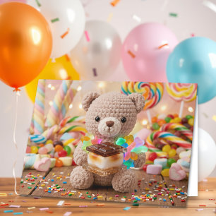 Verjaardagswensen van gehaakte teddybeer Kleur me Kaart