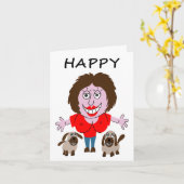 Verjaardagswensen voor de dame met twee puppy's kaart (Gele Bloem)