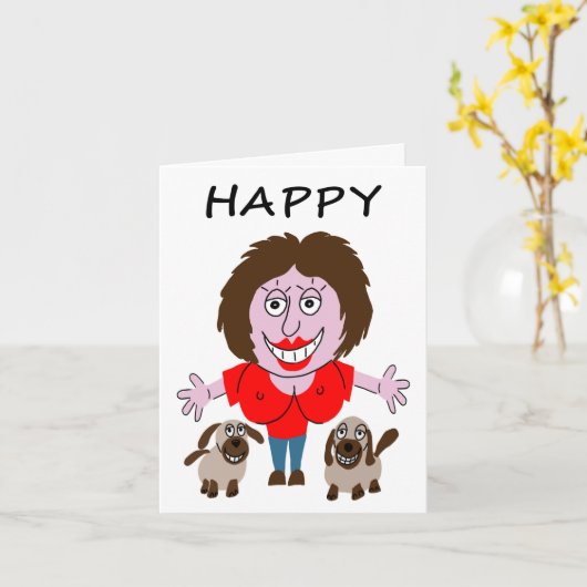 Verjaardagswensen voor de dame met twee puppy's kaart (Gele Bloem)