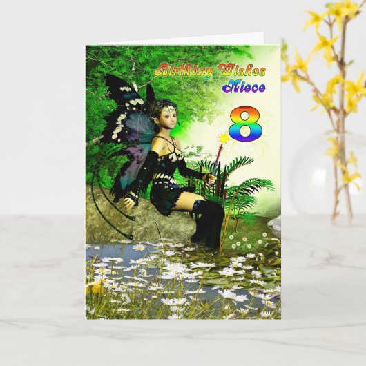 Verjaardagswensen voor een nichtje van 8 jaar van  kaart (Gele Bloem)