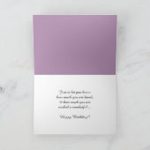 Verjaardagswensen voor een vrouw, op mauve. kaart (Binnen)