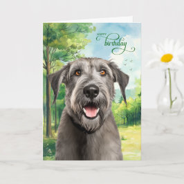 Verjaardagswensen voor Wolfhound-hond in park met  Kaart