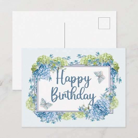 Verjaardagswensen Waterverf Blauwe Hortensia Bloem Briefkaart (Voorkant / Achterkant)