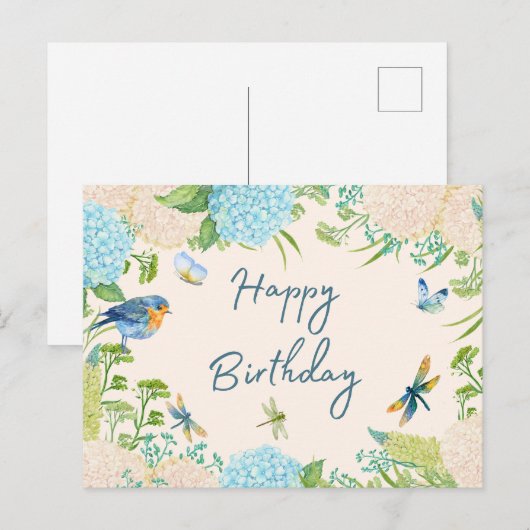 Verjaardagswensen Waterverf Hydrangea Bloemen Briefkaart (Voorkant / Achterkant)