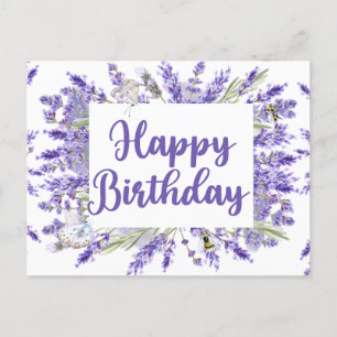 Verjaardagswensen Waterverf Lavendel Bloemen Briefkaart