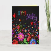 Verjaardagswensen Zwart Kleurrijk Modern Trendy Kaart (Voorkant)