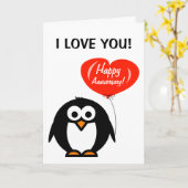 Verjaardagswenskaart met cute pinguïn kaart (Gele Bloem)