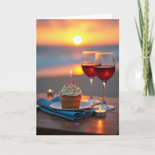 Verjaardagswenskaart met zonsondergang aan de kust kaart