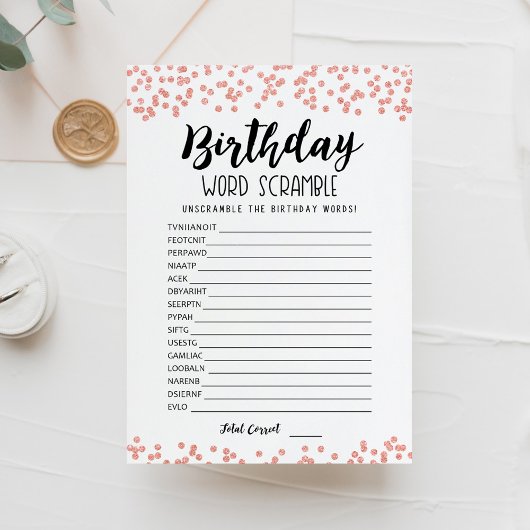 Verjaardagswoord scramble met antwoorden spel Kaar Kaart