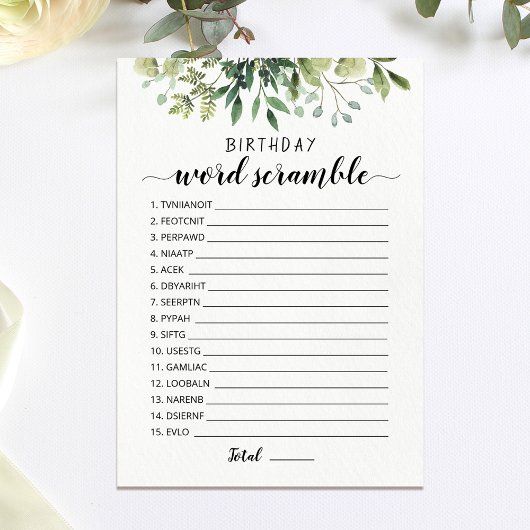 Verjaardagswoord scramble met antwoorden spel Kaar Kaart