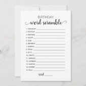 Verjaardagswoord scramble met antwoorden spel Kaar Kaart (Voorkant)