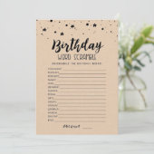 Verjaardagswoord scramble met antwoorden spel Kaar Kaart (Staand voorkant)