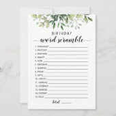 Verjaardagswoord scramble met antwoorden spel Kaar Kaart (Voorkant)