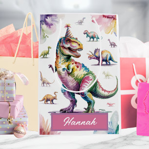 Verjaardagszak met op maat gemaakte dinosaurus voo medium cadeauzakje