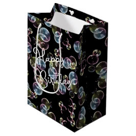 Verjaardagszeepbellen op zwart medium cadeauzakje