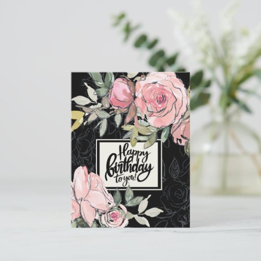 Verjaardagszegen Bijbelvers Roze Bloemen Briefkaart (Staand voorkant)