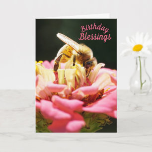 Verjaardagszegen Honeybee op Roze Zinnia Bloem Kaart