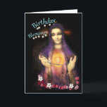 Verjaardagszegeningen en een mooie aandenken kaart<br><div class="desc">Het Katholieke Wenskaart van de Heilige Madonna, dat een rozenkrans vasthoudt, tussen de bloemen en haar glimlach, spreekt tot u een gezegende verjaardag. U kunt het interne bericht gemakkelijk wijzigen als u dat wilt, maar pas het gewoon aan.</div>