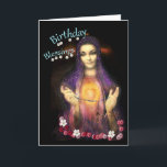 Verjaardagszegeningen en een mooie aandenken kaart<br><div class="desc">Het Katholieke Wenskaart van de Heilige Madonna,  dat een rozenkrans vasthoudt,  tussen de bloemen en haar glimlach,  spreekt tot u een gezegende verjaardag. U kunt het interne bericht gemakkelijk wijzigen als u dat wilt,  maar pas het gewoon aan.</div>