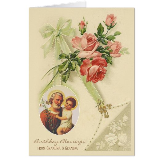 Verjaardagszegeningen Jesus St. Joseph  Floral (Voorkant)