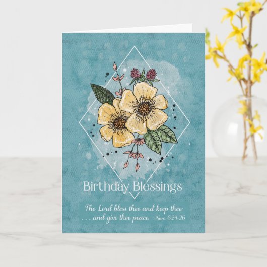 Verjaardagszegeningen Schetsachtige Waterverf Bloe Kaart (Gele Bloem)