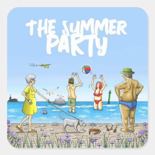 Verjaardagszomerstrandfeest Vierkante Sticker (Voorkant)