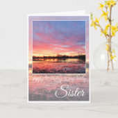 Verjaardagszuster, prachtige roze zonsopgang. kaart (Gele Bloem)