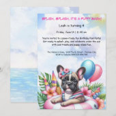 Verjaardagszwembadfeest Uitnodiging Puppy Splash (Voorkant / Achterkant)