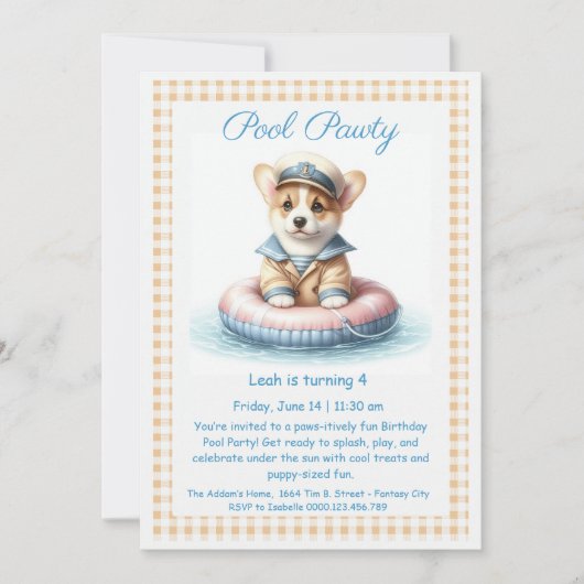 Verjaardagszwembadfeest Uitnodiging Puppy Splash (Voorkant)