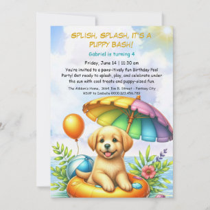 Verjaardagszwembadfeest Uitnodiging Puppy Splash