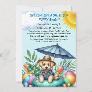 Verjaardagszwembadfeest Uitnodiging Puppy Splash