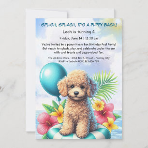 Verjaardagszwembadfeest Uitnodiging Puppy Splash