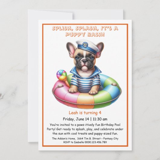 Verjaardagszwembadfeest Uitnodiging Puppy Splash (Voorkant)