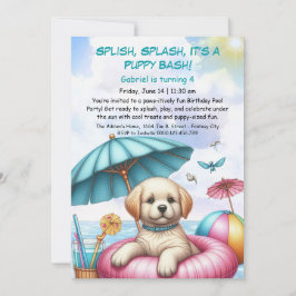 Verjaardagszwembadfeest Uitnodiging Puppy Splash