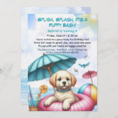 Verjaardagszwembadfeest Uitnodiging Puppy Splash (Voorkant / Achterkant)