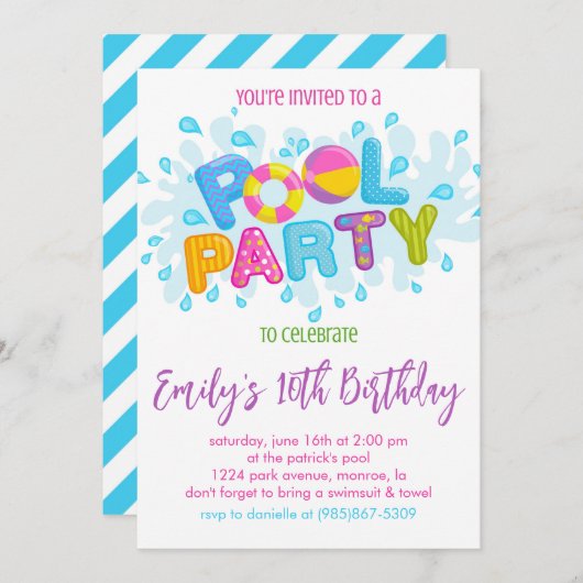 Verjaardagszwembadfeestje Kaart (Voorkant / Achterkant)