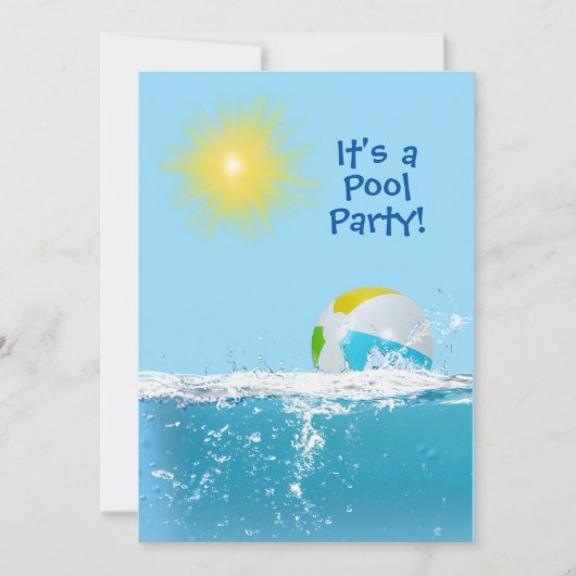 Verjaardagszwembadfeestje met strandbal kaart (Voorkant)