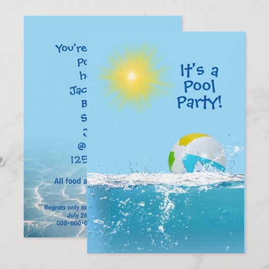 Verjaardagszwembadfeestje met strandbal kaart (Voorkant / Achterkant)